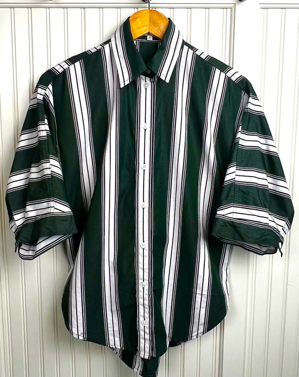 Madewell XS Green Stripe Cotton Button Up Boxy Art Teacher Academia